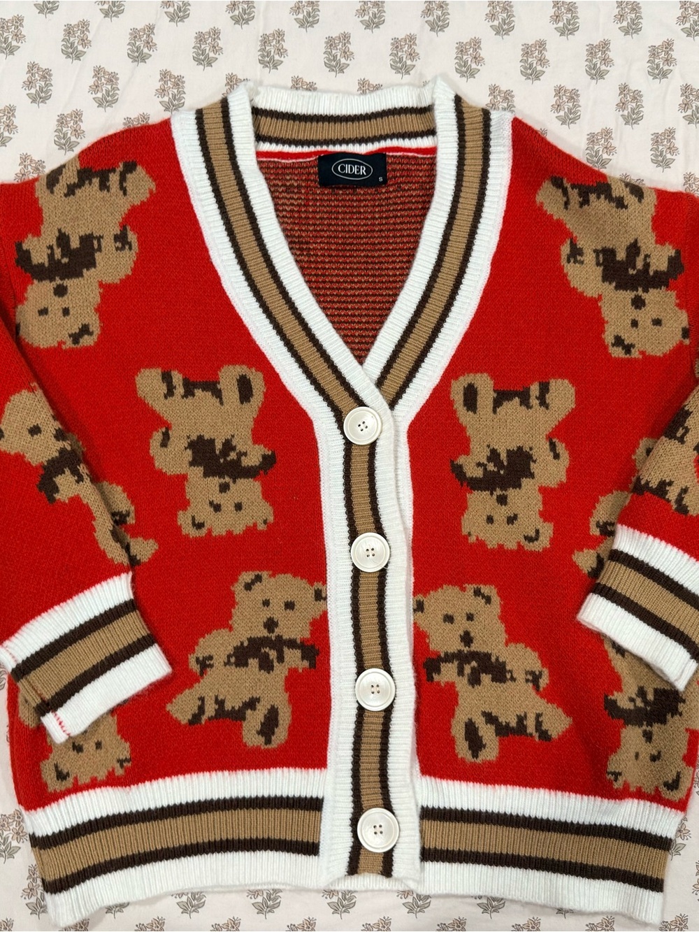 Cider Teddy Bear Cardigan Red Knit Button Front Preppy Y2K Size S